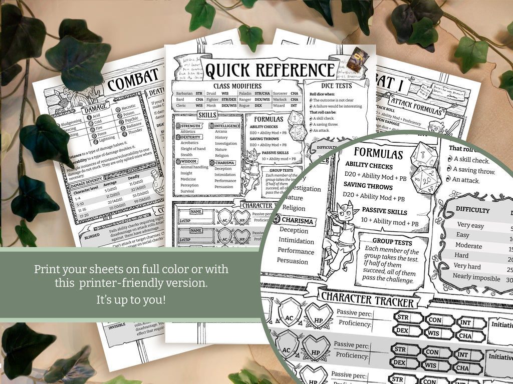 D&D DM Cheat Sheets 5e 2024