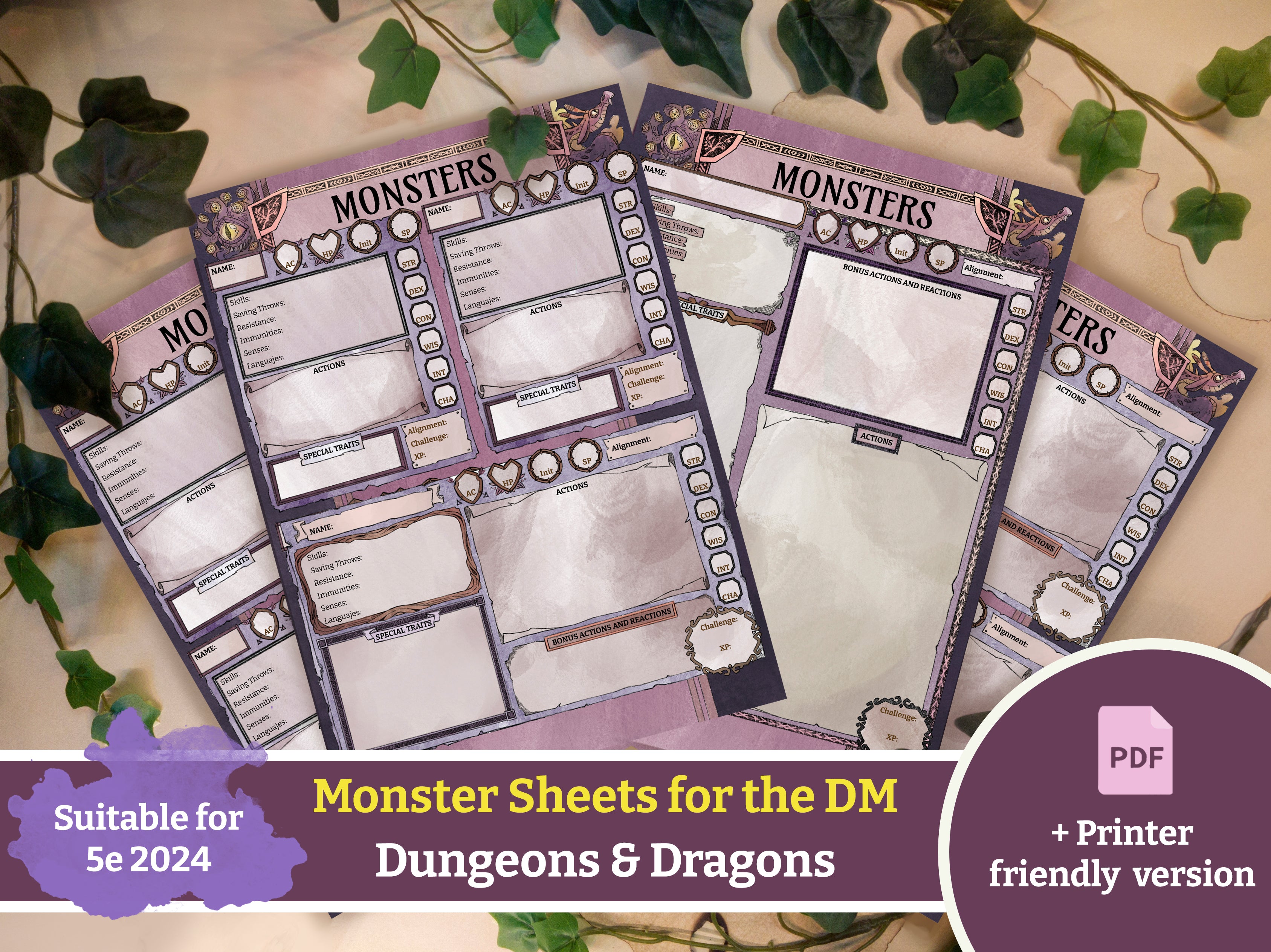 D&D Fillable Monster Sheets 5e 2024
