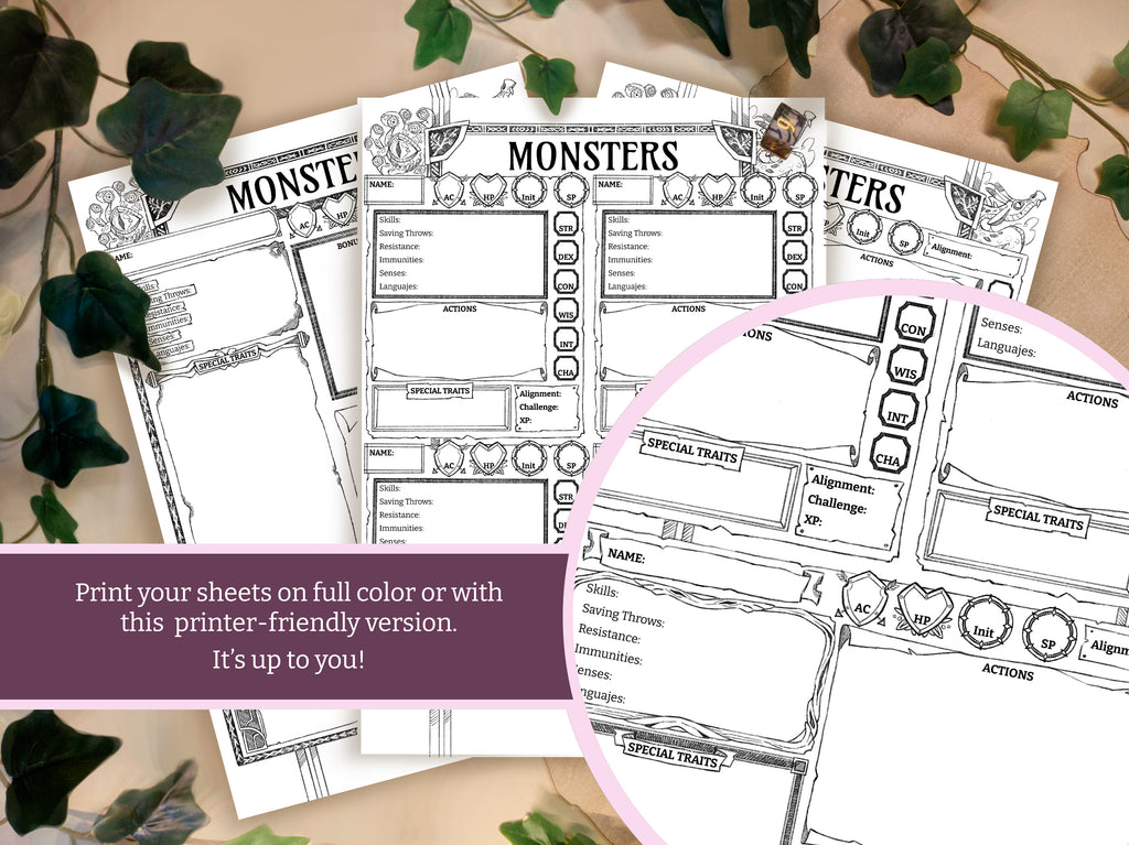 Hojas de monstruos rellenables para D&D 5e 2024