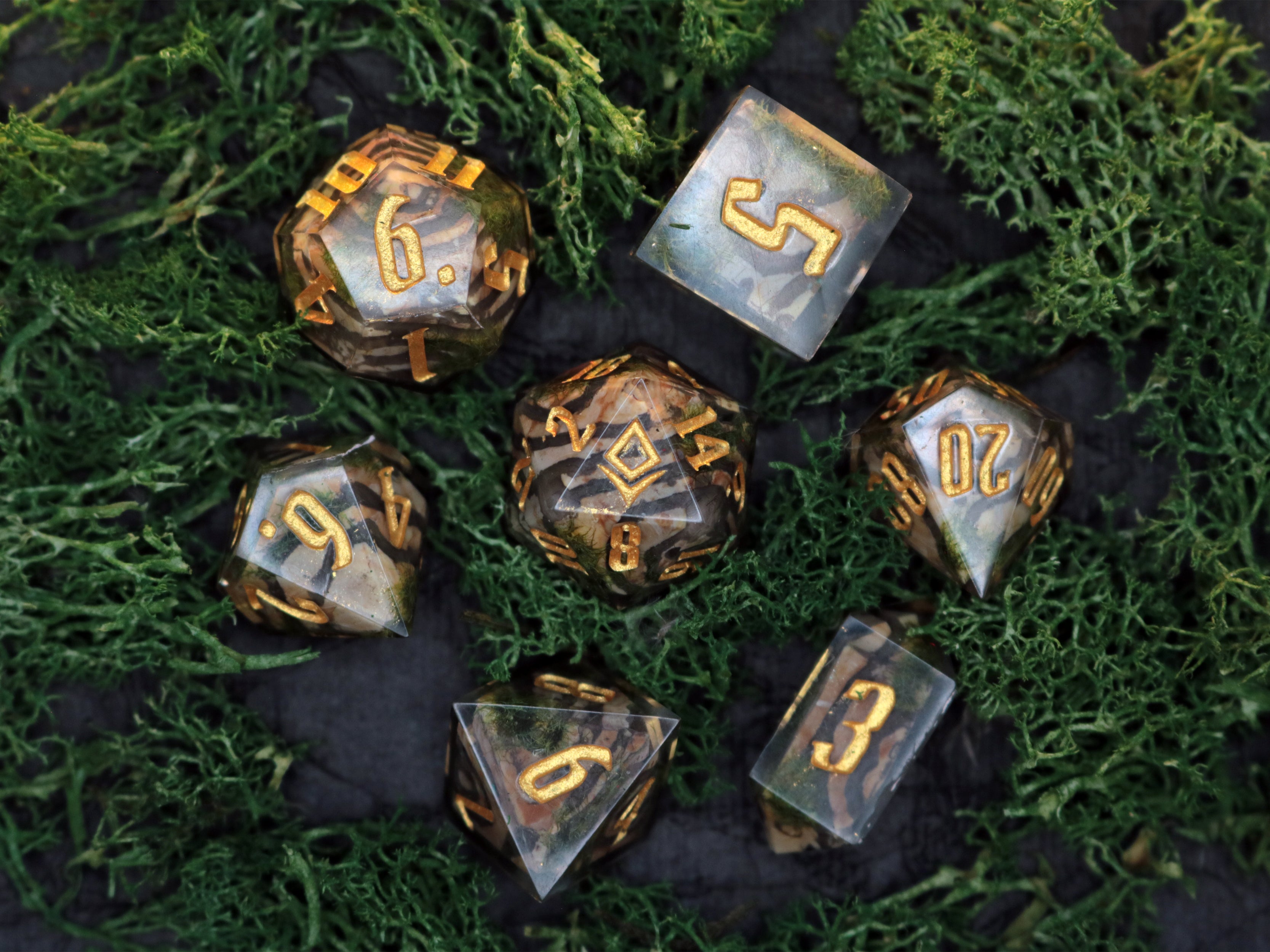 Secrets of the oak three - Handmade Polyhedral Dice Set