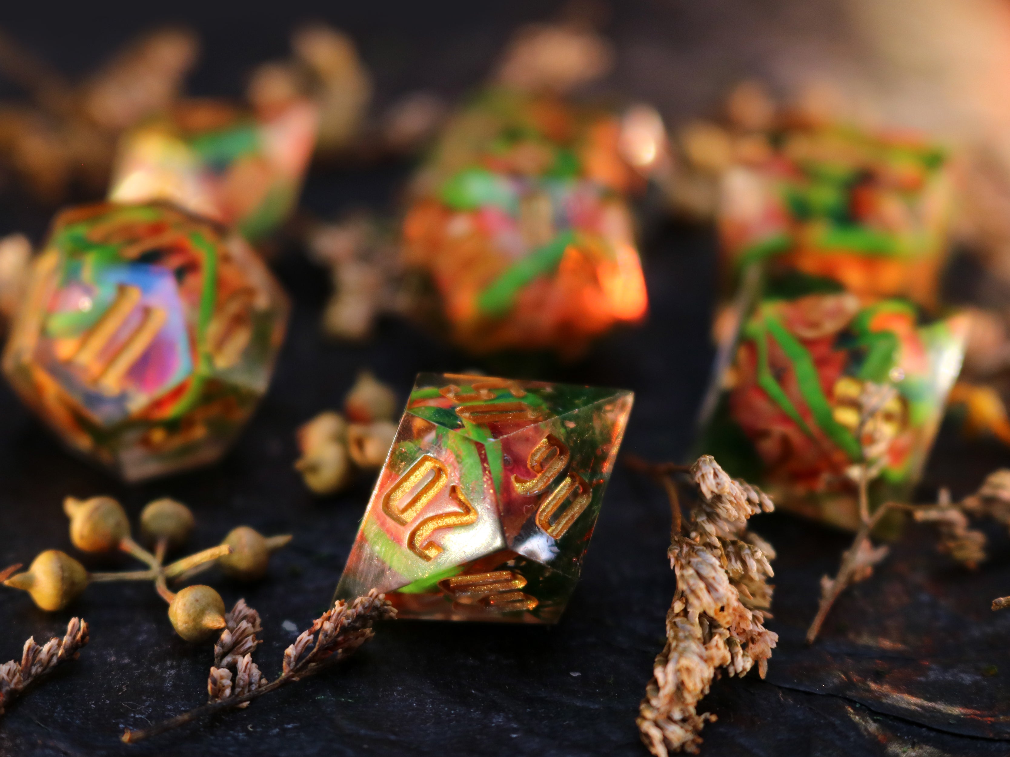 Over the garden - Handmade Polyhedral Dice Set