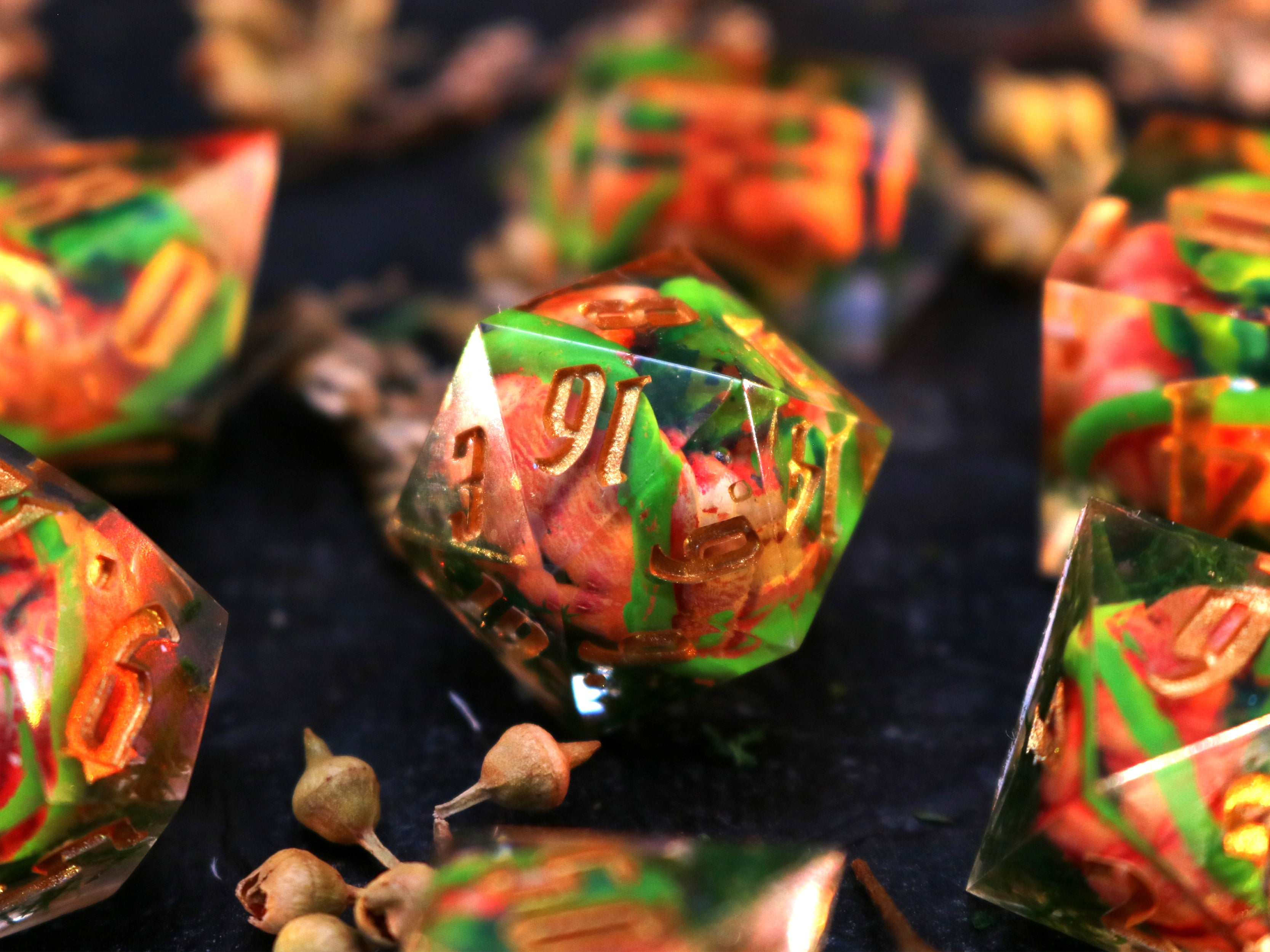 Over the garden - Handmade Polyhedral Dice Set