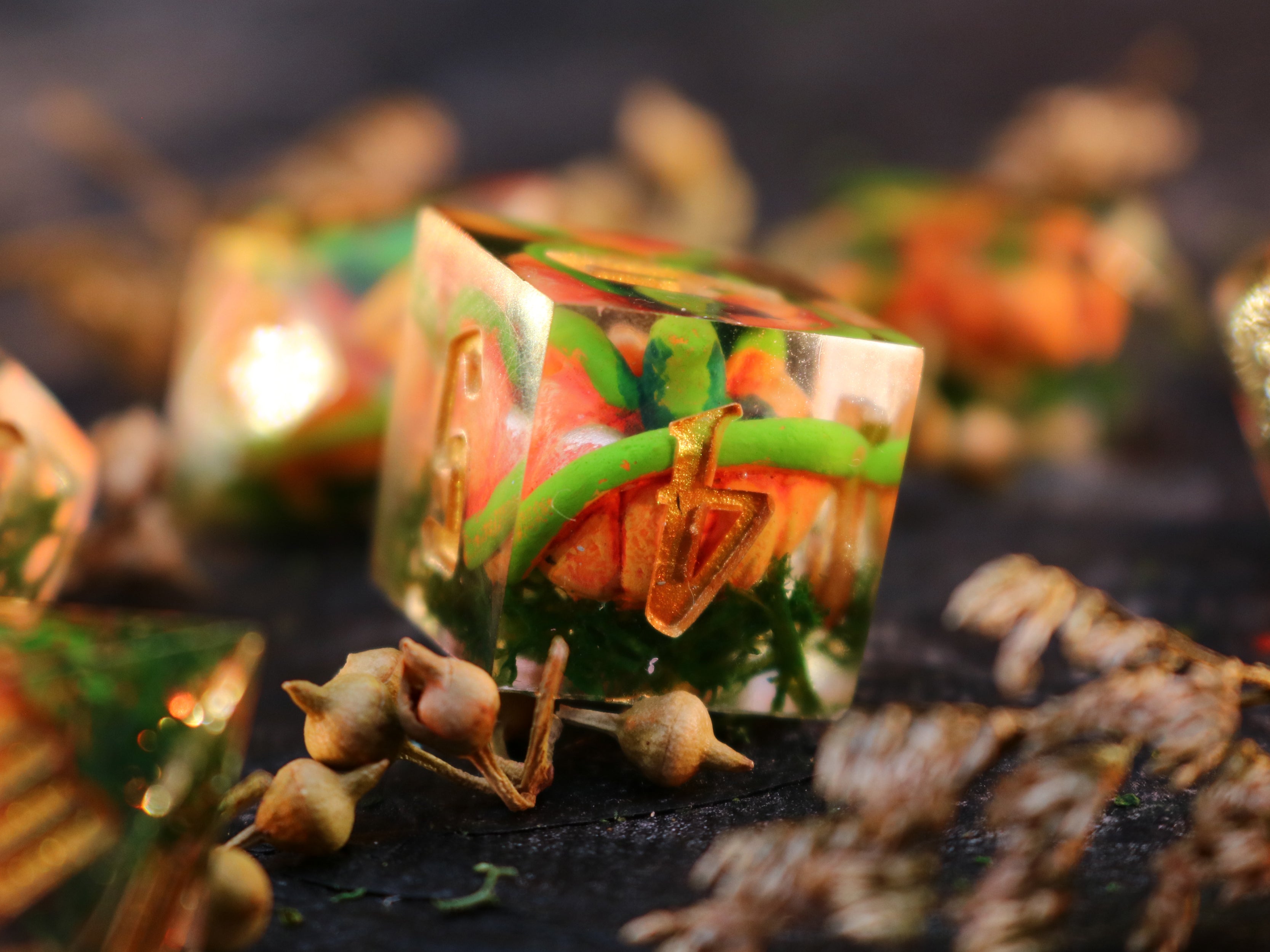 Over the garden - Handmade Polyhedral Dice Set