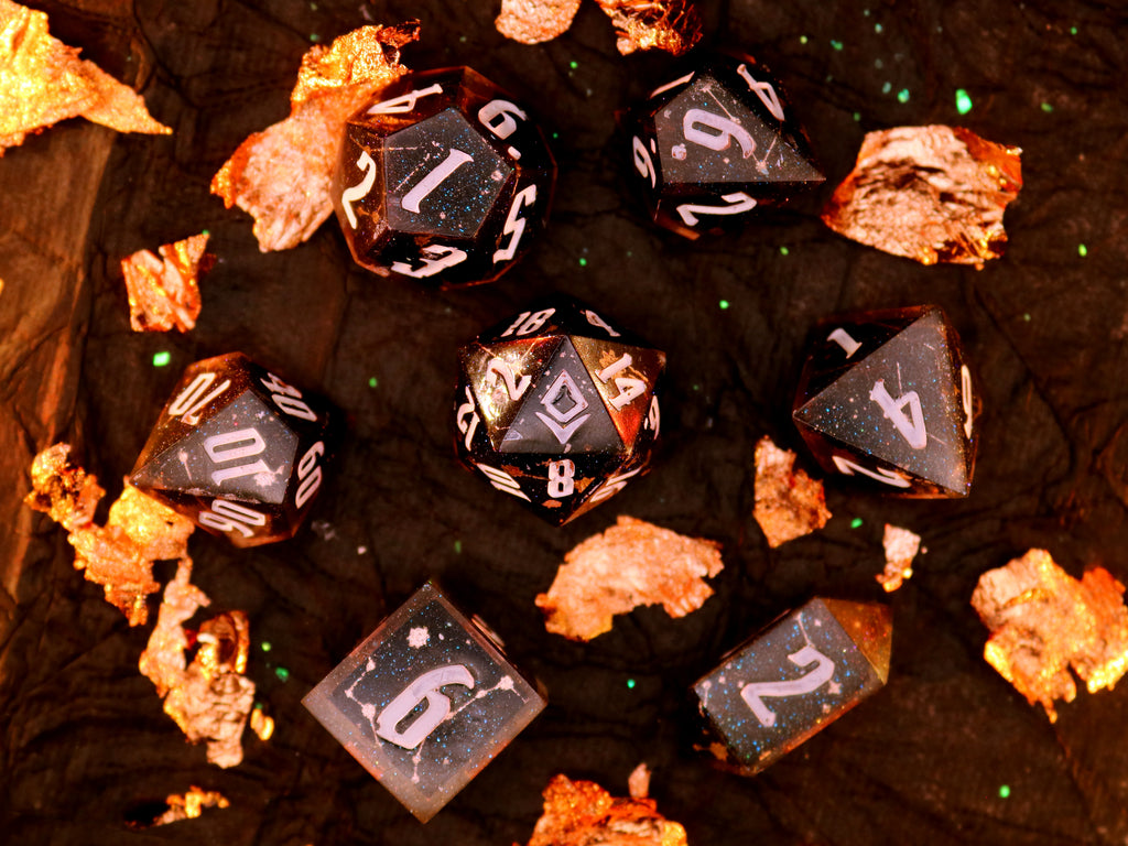Carta estrellada - Juego de dados poliédricos hechos a mano 